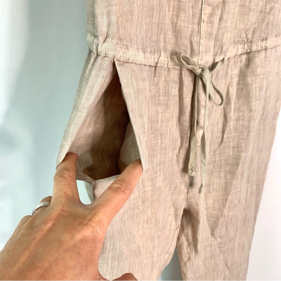 ENZA COSTA French Linen Jumpsuit Sz 0 Tan Sleeveless Neutral Casual - Picture 6 of 12